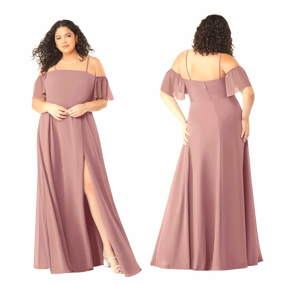Azazie Sue Gown A22 Dusty Rose A Line Off Shoulder Chiffon Convertible Dress NEW - Picture 1 of 14